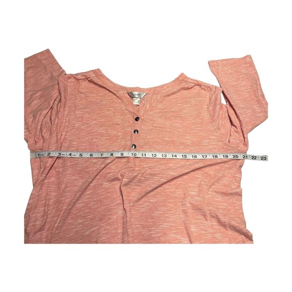 Christopher & Banks Shirt Womens 1X Coral Pockets Henley Neck Casual Long Sleeve - Picture 4 of 6